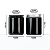 Pot à large ouverture en PET noir de 230 ml et 250 ml avec couvercle à vis en aluminium, récipient en plastique de qualité alimentaire pour poudre de complément alimentaire, crème cosmétique