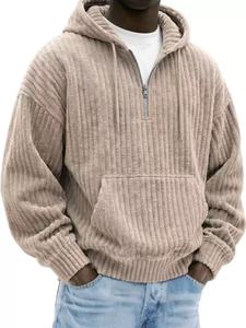 Oversized Ribbed Corduroy Pullover for Men Trendy Half <b>Zip</b> <b>Hooded</b> Sweatshirt Winter Loungewear Tops - Product Image 2