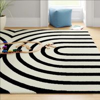 Custom Tuft Place Contemporary Black and White High Pile Area Rug Funky Colorful Striped Runner Rug Tufting for Bedroom