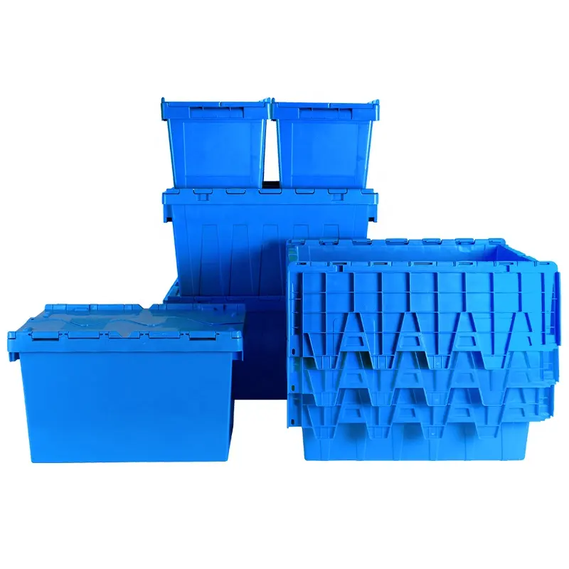 Ağır hizmet tipi plastik Nestable hareketli kasalar istiflenebilir ciro depolama kapaklı kutu