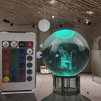 Boule de cristal laser ours cerf Voie lactée Saturne avec base lumineuse LED en bois, télécommande, thème sportif, 16 couleurs, 4 modes d'éclairage, MH-Q0263