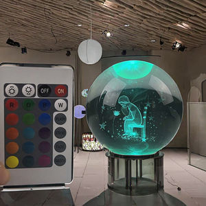 Boule de cristal laser ours cerf Voie lactée Saturne avec base lumineuse LED en bois, télécommande, thème sportif, 16 couleurs, 4 modes d'éclairage, MH-Q0263 - Product Image 3