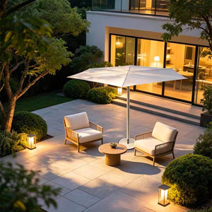 Parasol de terrasse pliable en aluminium de 3 m à LED solaires, étanche, avec mécanisme d'ouverture par manivelle, pour hôtels et gymnases - Product Image 1