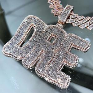 Pass Diamond Tester Iced Out Moissan ite Name Anhänger Benutzer definierte Silber VVS Diamant Hip Hop Brief Anhänger Link Kette für Rapper