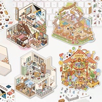 Autocollants Scéniques Créatifs Culturels DIY HARDWORK, Scènes de Maison Miniature 3D Surdimensionnées, Matériau PET, Style Dessiné à la Main