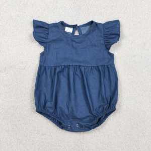 SR3487 rts Conjunto de pelele para bebé niña con flores azules y lazos, mono de manga larga al por mayor para niños - Product Image 2