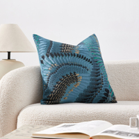 Vente en gros de housse de coussin jacquard brodée personnalisée, design plume de luxe pour canapé-lit, fournisseur OEM de tissu haute densité