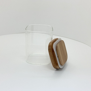 ขวดโหลทรงแบนแบบกำหนดเองสำหรับห้องครัว พร้อมฝาไม้ทรงสี่เหลี่ยม สำหรับขวดโหลแก้วโบโรซิลิเกต ใช้เก็บอาหารและเครื่องเทศ - Product Image 3