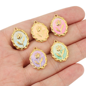 Colgante ovalado de acero inoxidable con forma de tulipán para hacer collares, accesorio de joyería DIY, accesorios de joyería de color dorado - Product Image 4