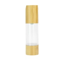 Botol vakum kayu bambu bentuk U 15ml30ml50ml100ml tipe tekan, botol losion kosmetik transparan, botol vakum plastik