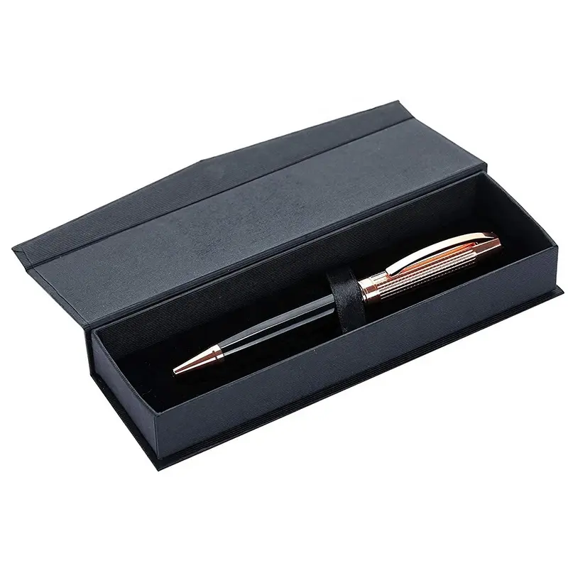 עלה זהב עט לוגו מותאם אישית סט עט בקופסא שחורה יוקרה מתכת כדור עט לקידום מכירות מתנה