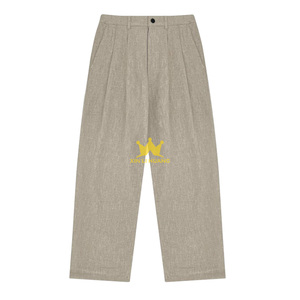 <span class=keywords><strong>Pantaloni</strong></span> Casual in <span class=keywords><strong>lino</strong></span> da uomo-<span class=keywords><strong>pantaloni</strong></span> eleganti e larghi a pieghe doppie in misto cotone-<span class=keywords><strong>lino</strong></span> - Product Image 1