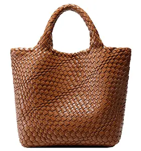 2023 fashion one-shoulder hand-made handbag with high quality hand-woven PU soft leather bag and new shopping basket bag