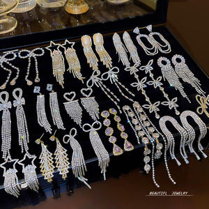 S925 argent aiguille exagéré zircon frangé boucles d'oreilles longues luxe exquis boucles d'oreilles mode personnalisé boucles d'oreilles femmes - Product Image 1