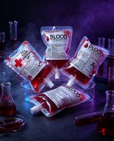 Pochette à boisson en forme de sac de sang pour fête costumée avec bec verseur, sac d'emballage de boisson en plastique, accessoire de décoration pour fête vampire zombie