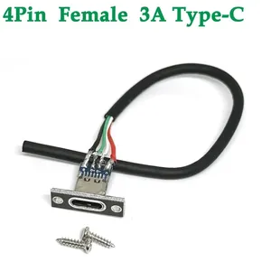 3A USB Jack Type-C 4Pin Waterproof Strip Line Of Solder Joint Female Charging Port USB Socket With screws DIY Connector