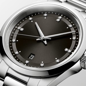 นาฬิกาข้อมืออัตโนมัติสำหรับสุภาพสตรี พร้อมตัวบอกเวลาประดับเพชร สายสแตนเลส แสดงวันที่ กระจกแซฟไฟร์ ลองจินซิง - Product Image 2