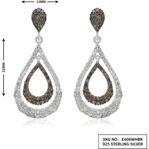 Ornaatis Teardrop <b>Dangle</b> <b>Earrings</b> 1.59 Cttw White Champagne <b>Diamond</b> 925 Sterling Silver Women Wedding Jewelry - Product Image 5