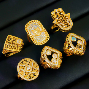 New Dubai Vintage Ladies <b>Rings</b> 21k <b>Gold</b> Plated Hollow Design Zirconia <b>Rings</b> for Women Party Jewelry - Product Image 6