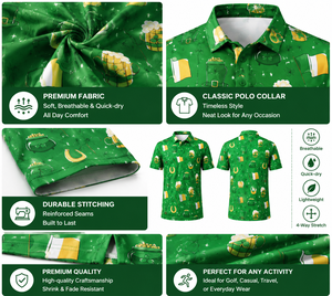 Polo de golf personnalisé pour homme, imprimé trèfle irlandais, séchage rapide, respirant, extensible - Product Image 2