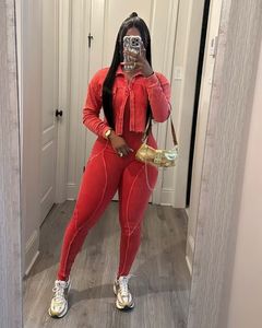 Conjunto <span class=keywords><strong>de</strong></span> pantalones <span class=keywords><strong>de</strong></span> dos piezas elásticos <span class=keywords><strong>de</strong></span> alta calidad informal lavado real retro <span class=keywords><strong>con</strong></span> <span class=keywords><strong>mono</strong></span> <span class=keywords><strong>de</strong></span> camisola y <span class=keywords><strong>Chaqueta</strong></span> <span class=keywords><strong>de</strong></span> punto corta - Product Image 4