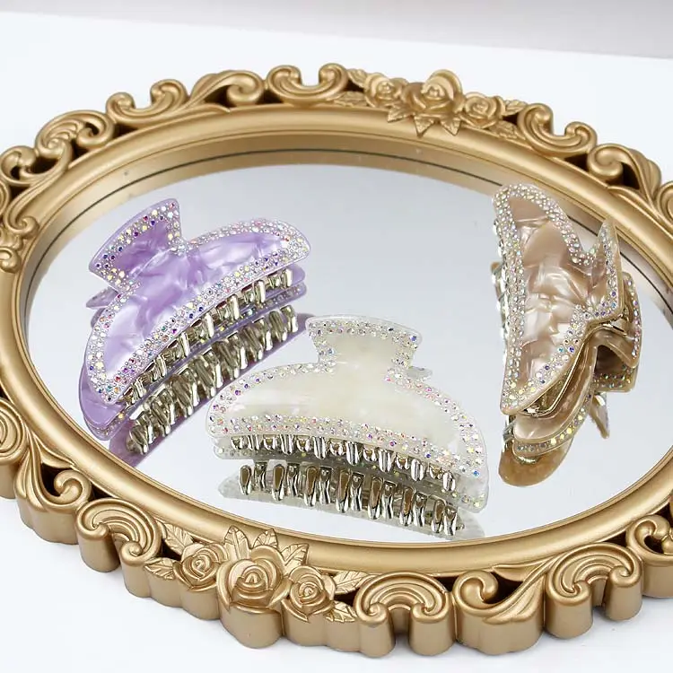 YIYI 9 cm purple quicksand rhinestone acetate claw clip women's fashion European and American hair accessories