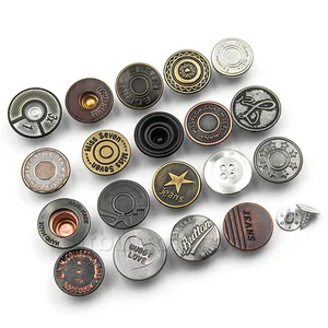 Boton para kot kazınmış demir antika pirinç metal ceket Denim pantolon özel logo kot düğmeleri ve denim kot için perçinler