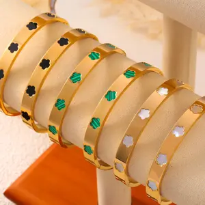 2024 neue Mode 18k Gold plattiert Chunky Armband 316L Edelstahl Blumen-Armband für Damen