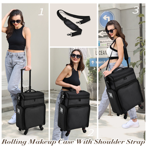 Professional Hair Stylist Trolley <b>Case</b> Large Capacity Beauty Storage <b>Makeup</b> Bag With Removable Tray & 4 Clear Cosmetic Pouch - Product Image 5