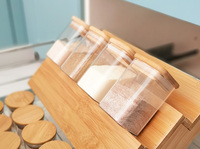 Récipient de stockage alimentaire transparent, boîte carrée, cuisine, garde-manger, pot en verre borosilicate hermétique avec couvercle en bambou