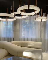 Lustre moderne minimaliste de luxe, luminaire suspendu en albâtre espagnol avec corde en cuir pour salon, chambre à coucher, hôtel