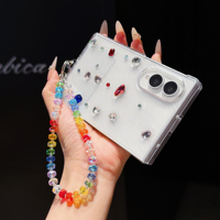 Étui de téléphone de luxe avec paillettes et strass pour Samsung Galaxy Z Fold 8 7 6, chaîne de poignet perlée en cristal, coque pliable ornée de diamants