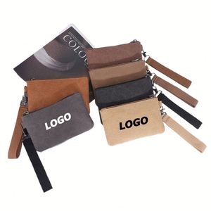 Custom <b>Canvas</b> Coin Purse with Wristlet Small Zipper Pouch for Coins, Keys, ID Cards | Promotional Giveaway <b>Wallet</b> - Product Image 1