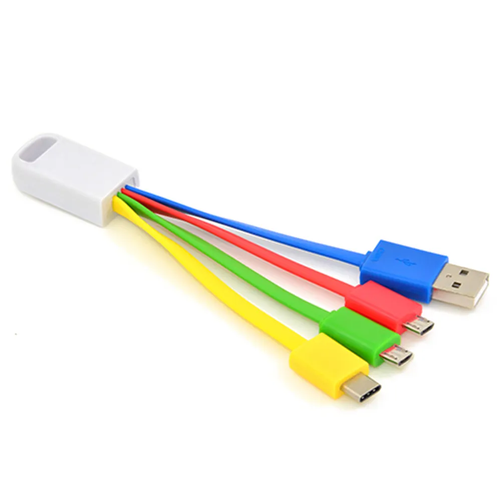 Kabel Datar USB Warna-warni 3 Dalam 1, Gantungan Kunci Android Micro USB C, Kabel Pengisi Daya, Hadiah Perusahaan Kabel Ponsel