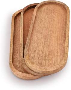 Ensemble de 3 plateaux ovales en bois Mango, planches de service parfaites pour la présentation des aliments/du barbecue, pour servir du fromage, des sushis, des collations de fête et plus encore. - Product Image 1
