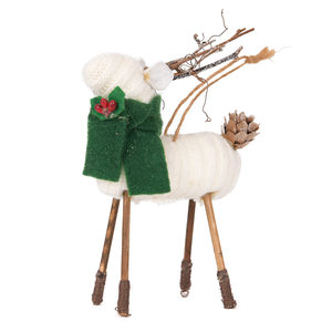<b>Red</b> Green Plaid Reindeer Hanging Ornament with <b>Scarf</b> and Pinecone Tail for Christmas Tree Wreath Gift Shop Bulk Decoration - Product Image 3