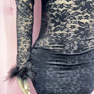 Nouvelle Robe Droite Sexy pour Femme 2026, Longueur Genou, Unie, avec Manches en Dentelle Transparente et Fourrure - Product Image 6