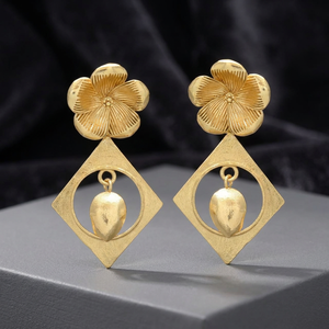 Gold Plated Precious Metal Alloy Ethnic Blossom Drop <b>Earrings</b> Set for Women's Unisex Gift-Party & Wedding - Product Image 2