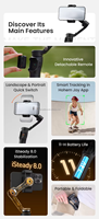 HOHEM iSteady X3/SE Stabilisateur de téléphone IA à 3 axes avec suivi magnétique, perche d'extension de 205 mm, lumière d'appoint, 11H d'autonomie