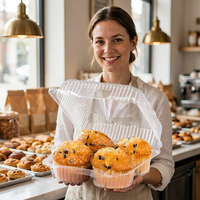 Boîtes d'emballage en plastique PET jetables de qualité alimentaire pour desserts, gâteaux, bonbons, biscuits, snacks avec couvercle, impression personnalisée