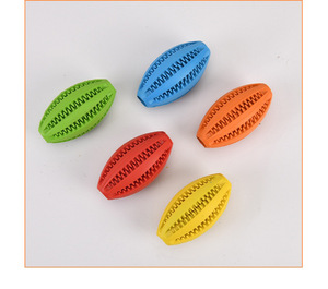 High Quality Eco-Friendly TPR Rubber <b>Dog</b> Chew <b>Ball</b> Durable Rugby Shape Leaky Food Chew Toy for Teething Dental Care - Product Image 3