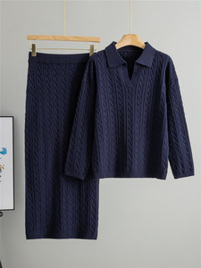 Completo in Maglia Taglia Unica per Donna, Elegante e Giovanile Stile Primaverile, Maglione a Collo Alto con Lavorazione a Trecce e Gonna Abbinata - Product Image 3