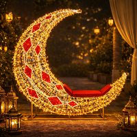 Decoración Gigante para Eid, Motivo de Luna y Estrella de Ramadán, Estructura Soldada en 3D para Centro Comercial