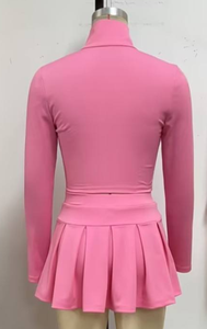 Conjunto de Falda y Top de Dos Piezas para Mujer, Color Sólido, Sexy, con Pliegues, Cierre de Cremallera, Traje Deportivo para Correr, Ropa Deportiva, Conjuntos de Yoga - Product Image 5