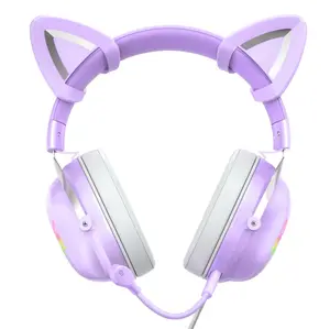 Amaz新款ONIKUMA X11好看猫耳耳机紫色耳机有线耳机
