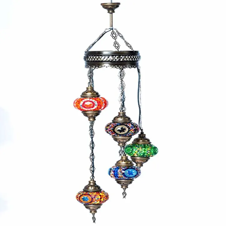 Lámpara de araña de mosaico de 7 Globos, luces turcas auténticas de estilo mediterráneo, marroquí
