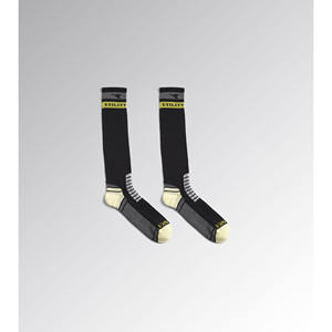 Chaussettes utilitaires montantes noires à rayures jaunes avec embout renforcé pour le travail - Product Image 1