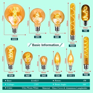 <span class=keywords><strong>Ampoule</strong></span> <span class=keywords><strong>LED</strong></span> Edison à <span class=keywords><strong>filament</strong></span> spiralé rétro E27 E14 4W AC220V en verre C35 G45 T45 A60 ST64 T225 G80 G95 G125 Lampe décorative vintage - Product Image 2