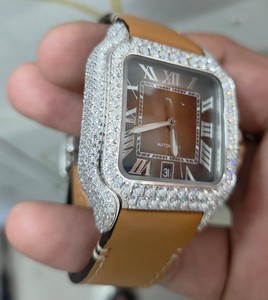 Montre de luxe pour homme ETAMovment en moissanite, affichage analogique avec chiffres romains, acier inoxydable, style antique, style professionnel, ETA - Product Image 2