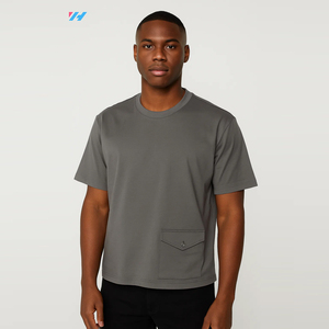 Cao Cấp Tùy Chỉnh Boxy Cắt Heavyweight Cotton Quá Khổ Tối Màu Xám Áo Thun Với Túi - Product Image 1